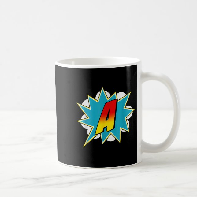 Letter A Superhero Name Comic Letter Retro Costume Coffee Mug (Right)