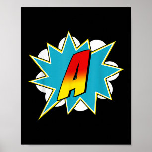 Letter A Superhero Name Comic Letter Retro Costume Poster