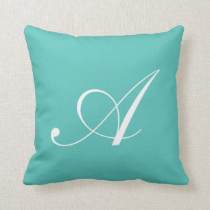 Letter A Turquoise Monogram Pillow