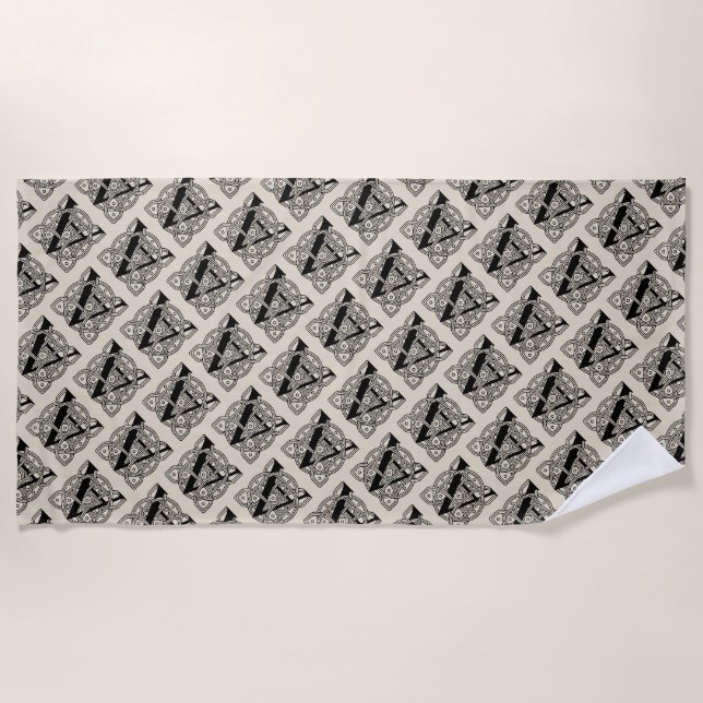 Letter A Vintage Celtic Knot Monogram Beach Towel (Front)