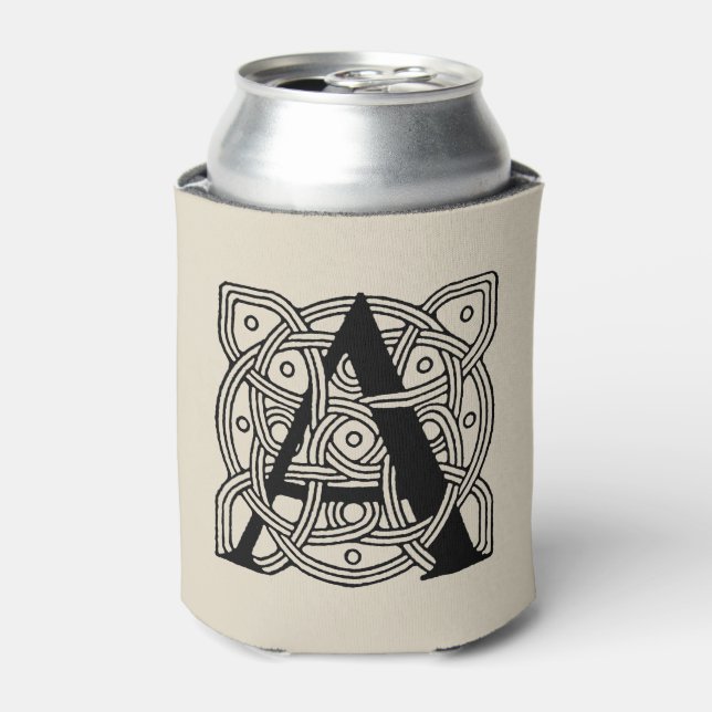 Letter A Vintage Celtic Knot Monogram Can Cooler (Can Front)