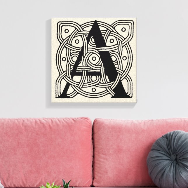 Letter A Vintage Celtic Knot Monogram Canvas Print (Insitu(LivingRoom))