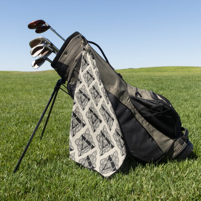 Letter A Vintage Celtic Knot Monogram Golf Towel (Green)