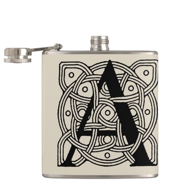Letter A Vintage Celtic Knot Monogram Hip Flask (Opened)