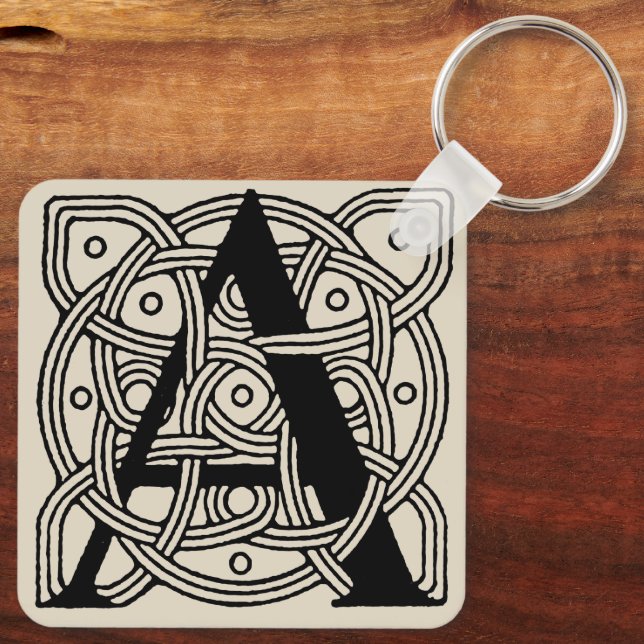 Letter A Vintage Celtic Knot Monogram Keychain (Back)