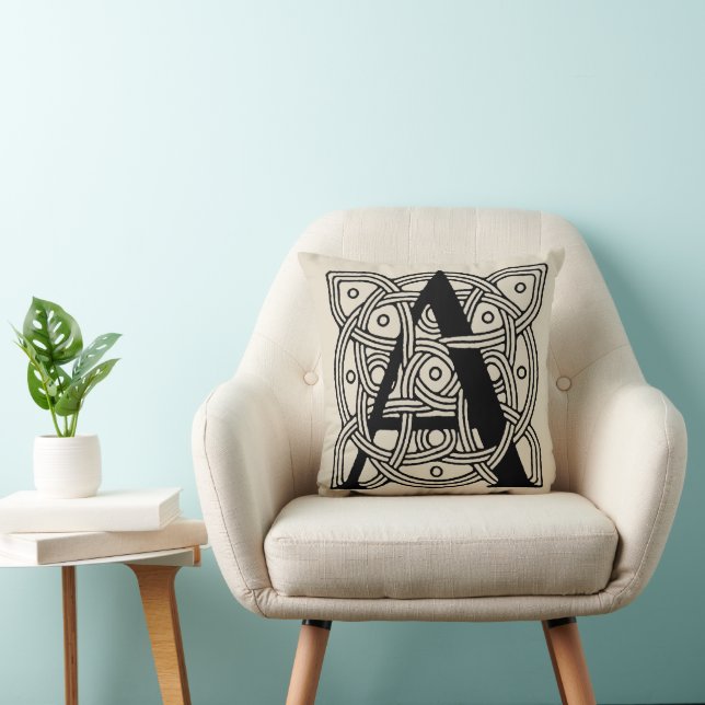 Letter A Vintage Celtic Knot Monogram Throw Pillow (Chair)