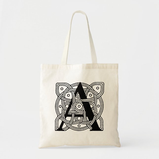 Letter A Vintage Celtic Knot Monogram Tote Bag (Front)