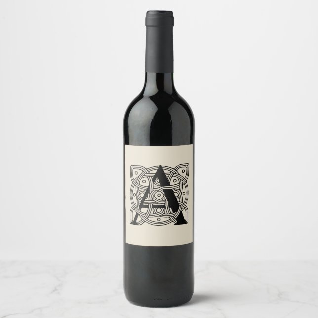 Letter A Vintage Celtic Knot Monogram Wine Label (Front)