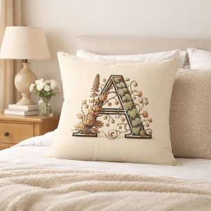 Letter "A" – Wooded Vine Monogram Design Throw Pillow
