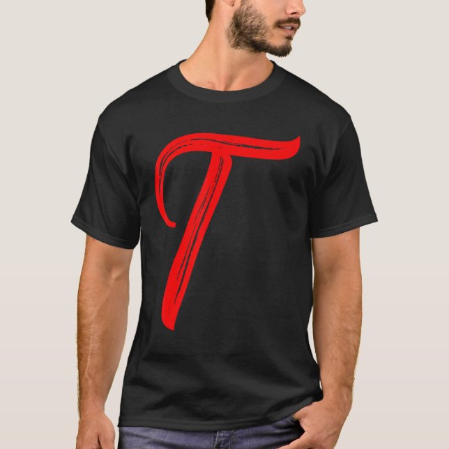 Letter Alphabet Large Red Graphic Initial T-Shirt (Front)