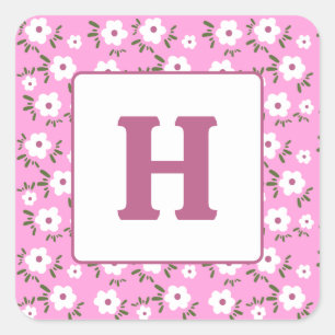 Letter and Happy Flowers Square Sticker