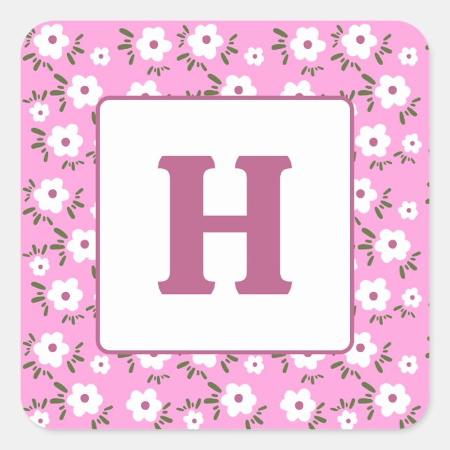 Letter and Happy Flowers Square Sticker (Front)