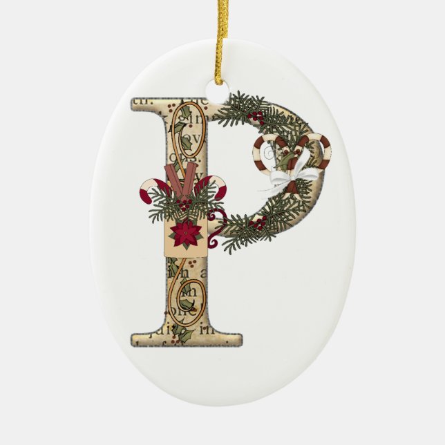 Letter Art - P - Christmas Coffee Mug Ornament (Front)