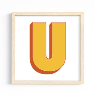 Letter Art Poster, U Monogram, Bold Type Initial Poster