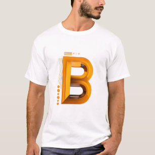 Letter B – Amber 3D Monogram on Deep Black T-Shirt