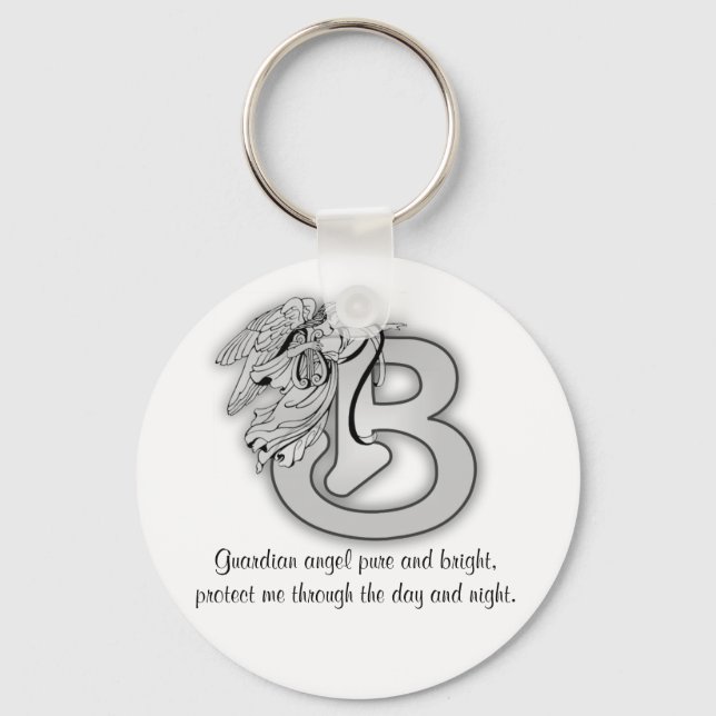 Letter B angel monogram alphabet initial black and Keychain (Front)