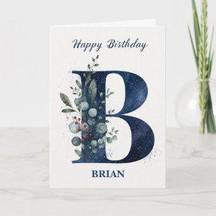 Letter B Birthday for Him Personalized Name Blue Card