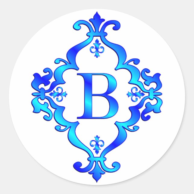 Letter B Blue Classic Round Sticker (Front)