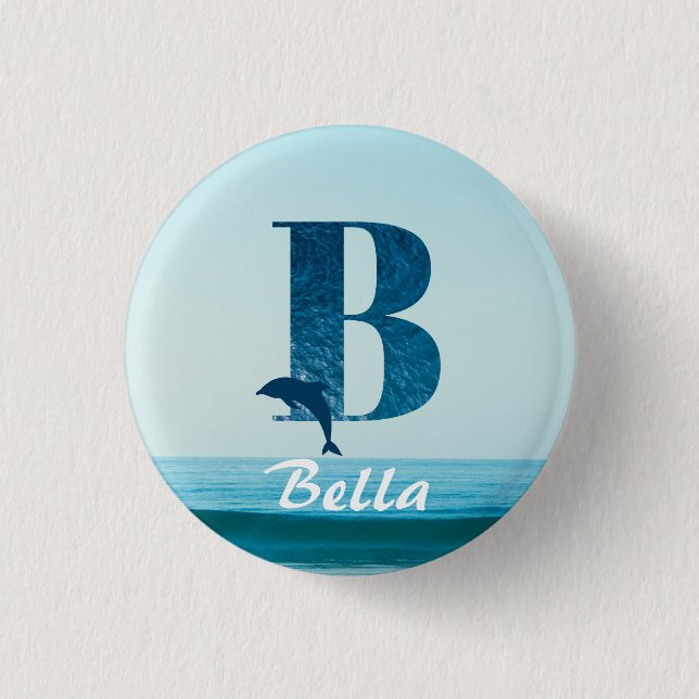 Letter B Blue Ocean   1 Inch Round Button (Front)