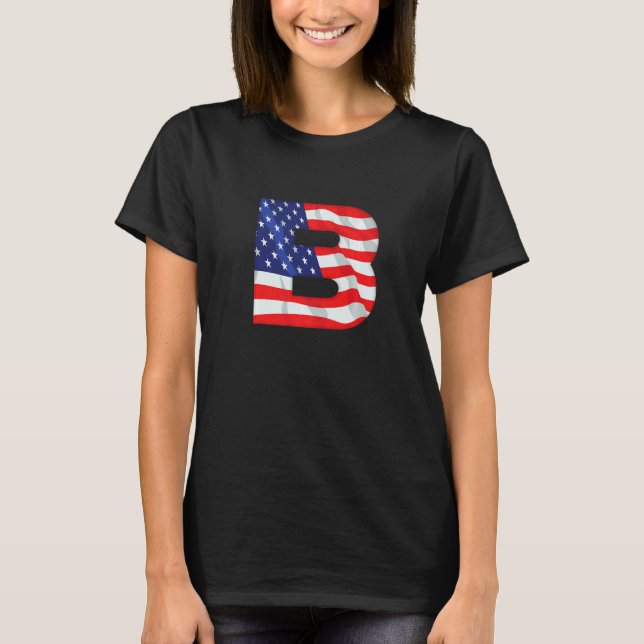 Letter B Capital Alphabet Usa American Flag Monogr T-Shirt (Front)