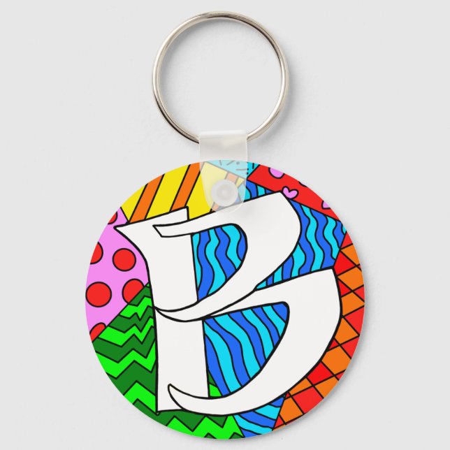 Letter B Colorful Doodles Keychain (Front)