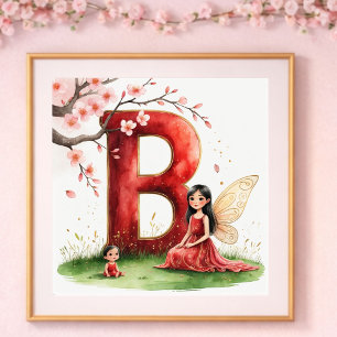 Letter B Fairy Art Poster - Cherry Blossoms