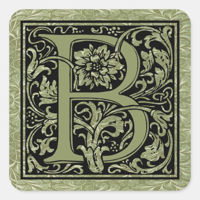 Letter B First Letter Monogram Square Sticker (Front)