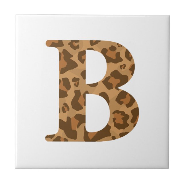 Letter B First Name Monogram Initial Leopard Print Tile (Front)