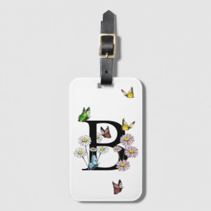 Letter B Floral Butterfly Monogram Initial Luggage Tag