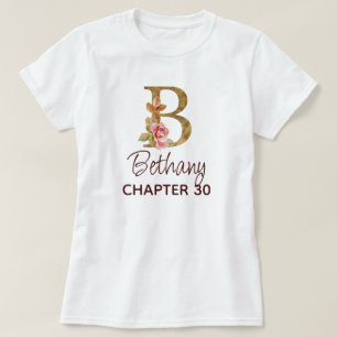 Letter B Gold Monogram Blush Pink Roses Birthday T-Shirt