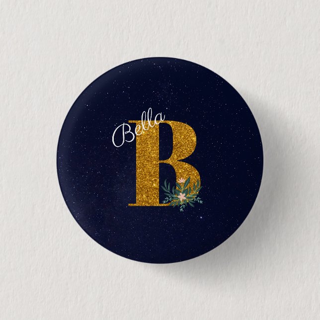 Letter B Golden monogram  1 Inch Round Button (Front)