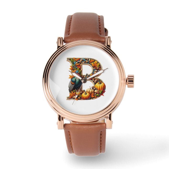 Letter B in Thanksgiving style Watch (Front)