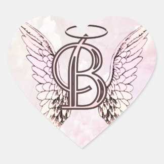 Letter B Initial Monogram with Angel Wings & Halo Heart Sticker