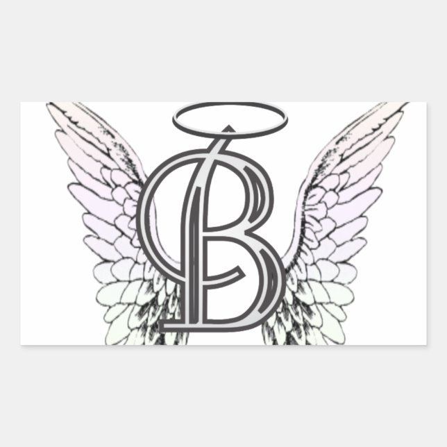 Letter B Initial Monogram with Angel Wings & Halo Sticker (Front)