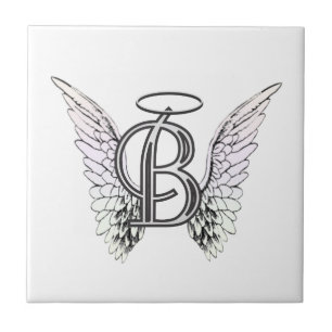 Letter B Initial Monogram with Angel Wings & Halo Tile
