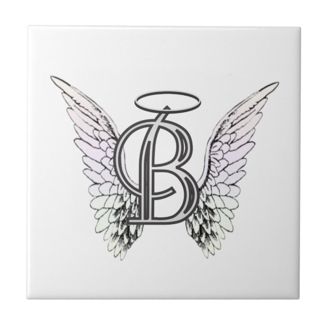 Letter B Initial Monogram with Angel Wings & Halo Tile (Front)