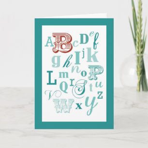 Letter B Initial Name Alphabet Birthday Teal & Red Card