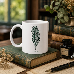 Letter B Linocut Botanical Personalized Mug