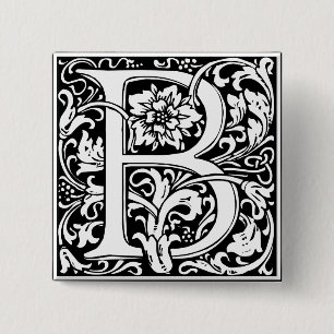 Letter B Medieval Monogram Art Nouveau 2 Inch Square Button