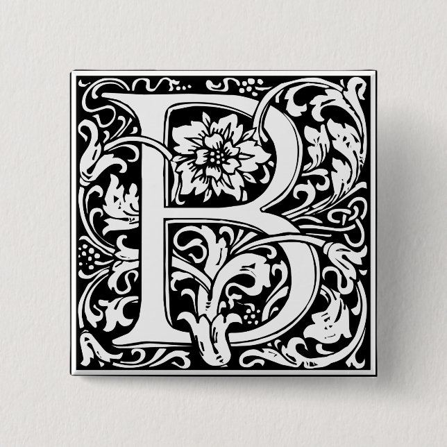 Letter B Medieval Monogram Art Nouveau 2 Inch Square Button (Front)