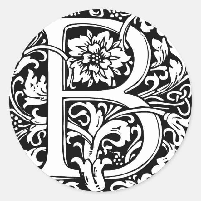 Letter B Medieval Monogram Art Nouveau Classic Round Sticker (Front)