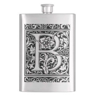 Letter B Medieval Monogram Art Nouveau Hip Flask