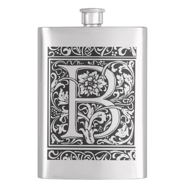 Letter B Medieval Monogram Art Nouveau Hip Flask (Front)