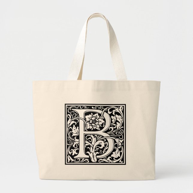 Letter B Medieval Monogram Art Nouveau Large Tote Bag (Front)