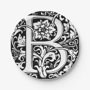 Letter B Medieval Monogram Art Nouveau Paper Plate
