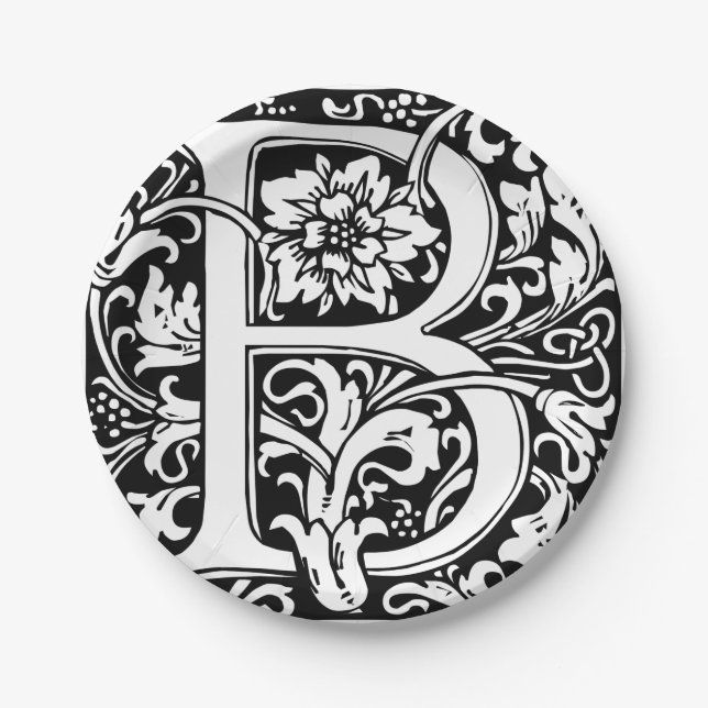 Letter B Medieval Monogram Art Nouveau Paper Plate (Front)