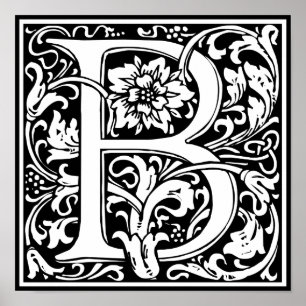 Letter B Medieval Monogram Art Nouveau Poster
