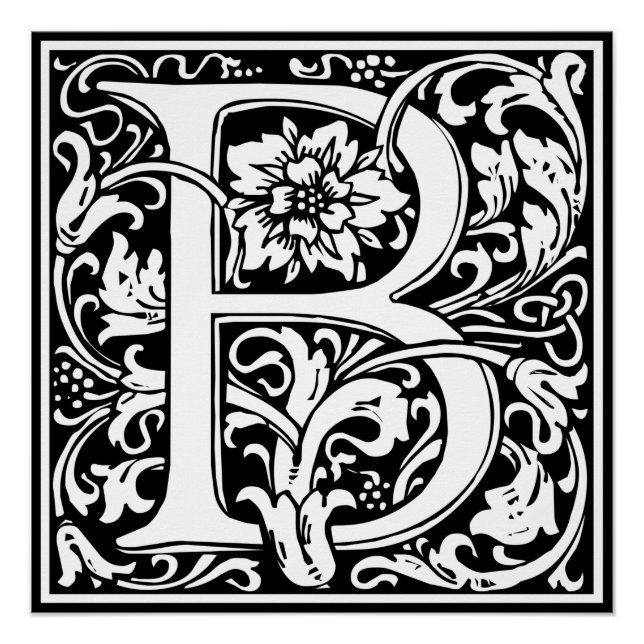 Letter B Medieval Monogram Art Nouveau Poster (Front)