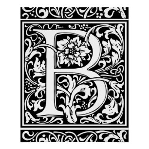 Letter B Medieval Monogram Art Nouveau Poster