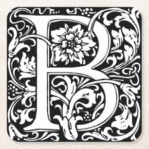 Letter B Medieval Monogram Art Nouveau Square Paper Coaster